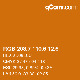 カラーコード: RGB 208.7 110.6 12.6 | qconv.com