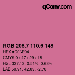 カラーコード: RGB 208.7 110.6 148 | qconv.com