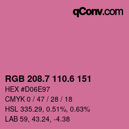 カラーコード: RGB 208.7 110.6 151 | qconv.com
