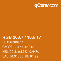 カラーコード: RGB 208.7 110.6 17 | qconv.com