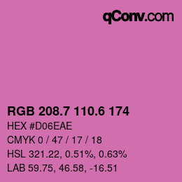 カラーコード: RGB 208.7 110.6 174 | qconv.com