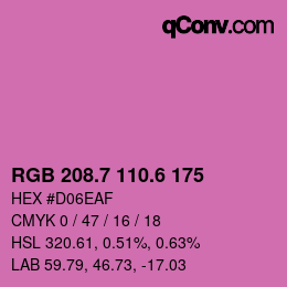 カラーコード: RGB 208.7 110.6 175 | qconv.com