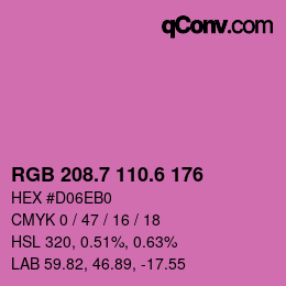カラーコード: RGB 208.7 110.6 176 | qconv.com