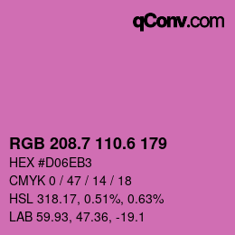カラーコード: RGB 208.7 110.6 179 | qconv.com