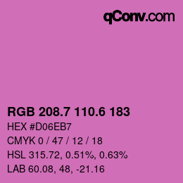 カラーコード: RGB 208.7 110.6 183 | qconv.com