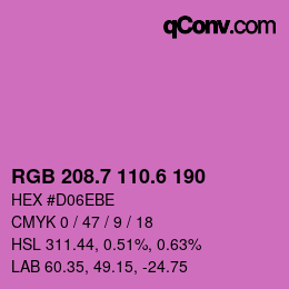 カラーコード: RGB 208.7 110.6 190 | qconv.com
