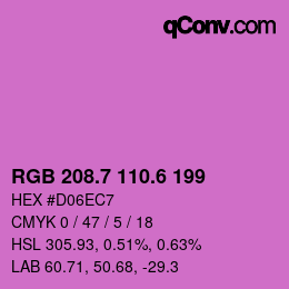 カラーコード: RGB 208.7 110.6 199 | qconv.com
