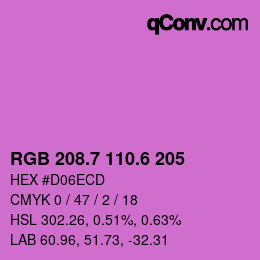 カラーコード: RGB 208.7 110.6 205 | qconv.com