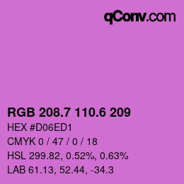 カラーコード: RGB 208.7 110.6 209 | qconv.com