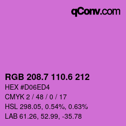 カラーコード: RGB 208.7 110.6 212 | qconv.com