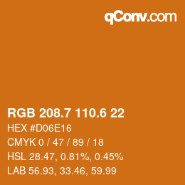 カラーコード: RGB 208.7 110.6 22 | qconv.com