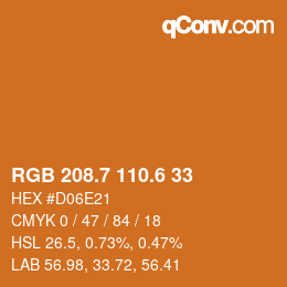 カラーコード: RGB 208.7 110.6 33 | qconv.com