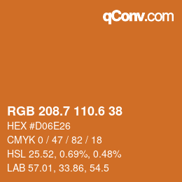 カラーコード: RGB 208.7 110.6 38 | qconv.com