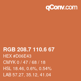 カラーコード: RGB 208.7 110.6 67 | qconv.com