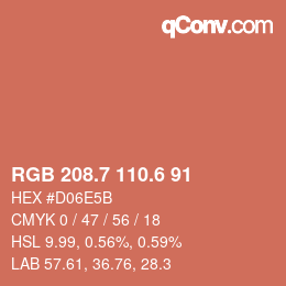 カラーコード: RGB 208.7 110.6 91 | qconv.com