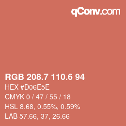 カラーコード: RGB 208.7 110.6 94 | qconv.com