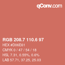 カラーコード: RGB 208.7 110.6 97 | qconv.com