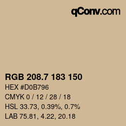 カラーコード: RGB 208.7 183 150 | qconv.com