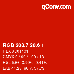 カラーコード: RGB 208.7 20.6 1 | qconv.com