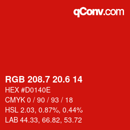 カラーコード: RGB 208.7 20.6 14 | qconv.com