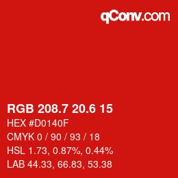 カラーコード: RGB 208.7 20.6 15 | qconv.com