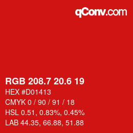 カラーコード: RGB 208.7 20.6 19 | qconv.com