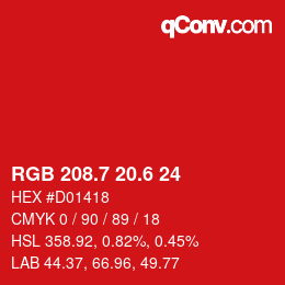 カラーコード: RGB 208.7 20.6 24 | qconv.com