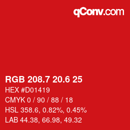カラーコード: RGB 208.7 20.6 25 | qconv.com