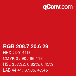 カラーコード: RGB 208.7 20.6 29 | qconv.com
