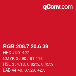カラーコード: RGB 208.7 20.6 39 | qconv.com