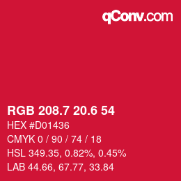 カラーコード: RGB 208.7 20.6 54 | qconv.com