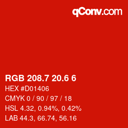 カラーコード: RGB 208.7 20.6 6 | qconv.com