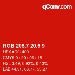 カラーコード: RGB 208.7 20.6 9 | qconv.com