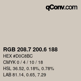 カラーコード: RGB 208.7 200.6 188 | qconv.com