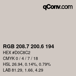 カラーコード: RGB 208.7 200.6 194 | qconv.com