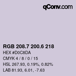 カラーコード: RGB 208.7 200.6 218 | qconv.com