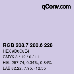 カラーコード: RGB 208.7 200.6 228 | qconv.com