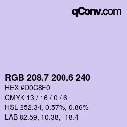 カラーコード: RGB 208.7 200.6 240 | qconv.com