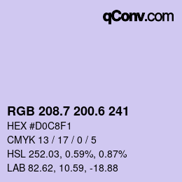 カラーコード: RGB 208.7 200.6 241 | qconv.com
