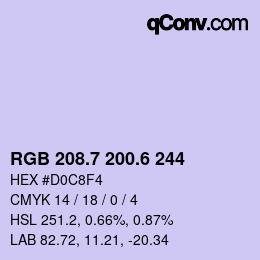 カラーコード: RGB 208.7 200.6 244 | qconv.com