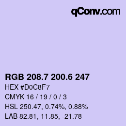 カラーコード: RGB 208.7 200.6 247 | qconv.com