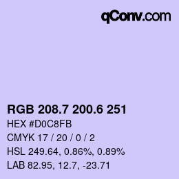 カラーコード: RGB 208.7 200.6 251 | qconv.com