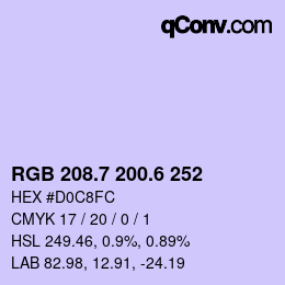 カラーコード: RGB 208.7 200.6 252 | qconv.com