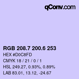 カラーコード: RGB 208.7 200.6 253 | qconv.com