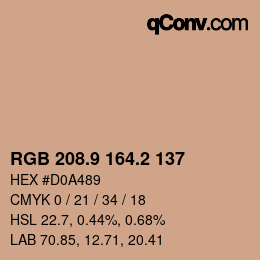 カラーコード: RGB 208.9 164.2 137 | qconv.com