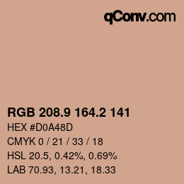 カラーコード: RGB 208.9 164.2 141 | qconv.com