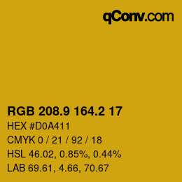 カラーコード: RGB 208.9 164.2 17 | qconv.com