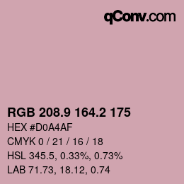 カラーコード: RGB 208.9 164.2 175 | qconv.com