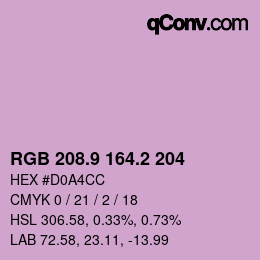 カラーコード: RGB 208.9 164.2 204 | qconv.com