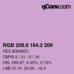 カラーコード: RGB 208.9 164.2 209 | qconv.com